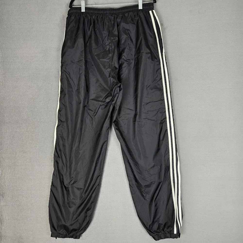 VTG Adidas Track Pants Mens XL Black White 3 Stripe Lined Ankle Zip Drawstring